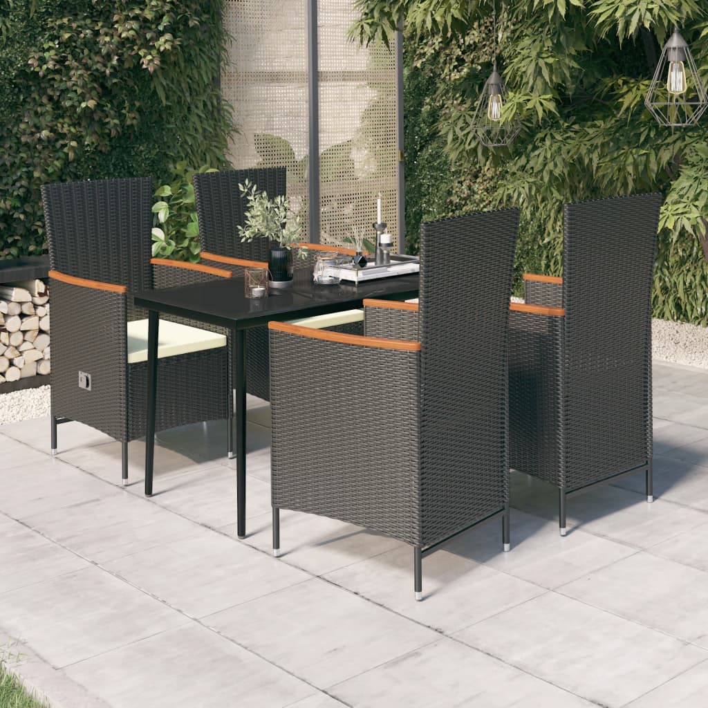 Set da Pranzo da Giardino 5 pz con Cuscini Nero - homemem39