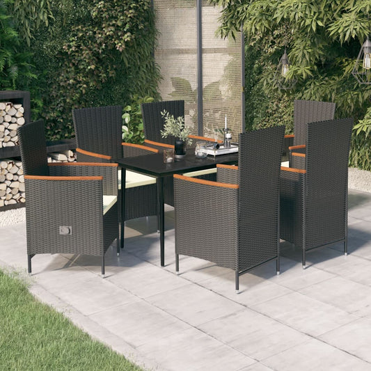 Set da Pranzo da Giardino 7 pz con Cuscini Nero - homemem39