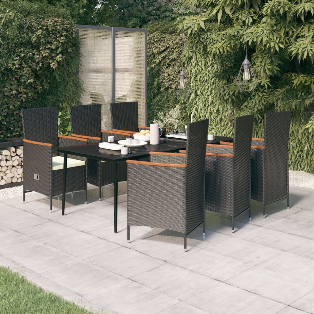 Set da Pranzo da Giardino 7 pz con Cuscini Nero | homemem39