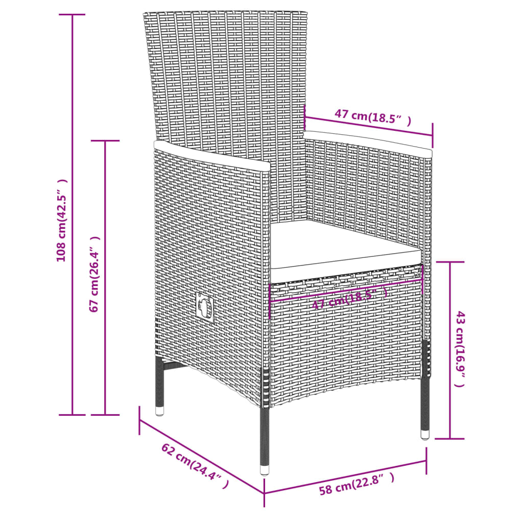 Set da Pranzo da Giardino 9 pz con Cuscini Nero | homemem39