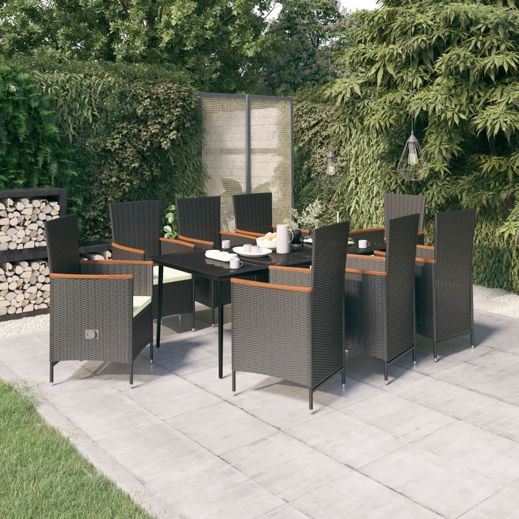 Set da Pranzo da Giardino 9 pz con Cuscini Nero | homemem39