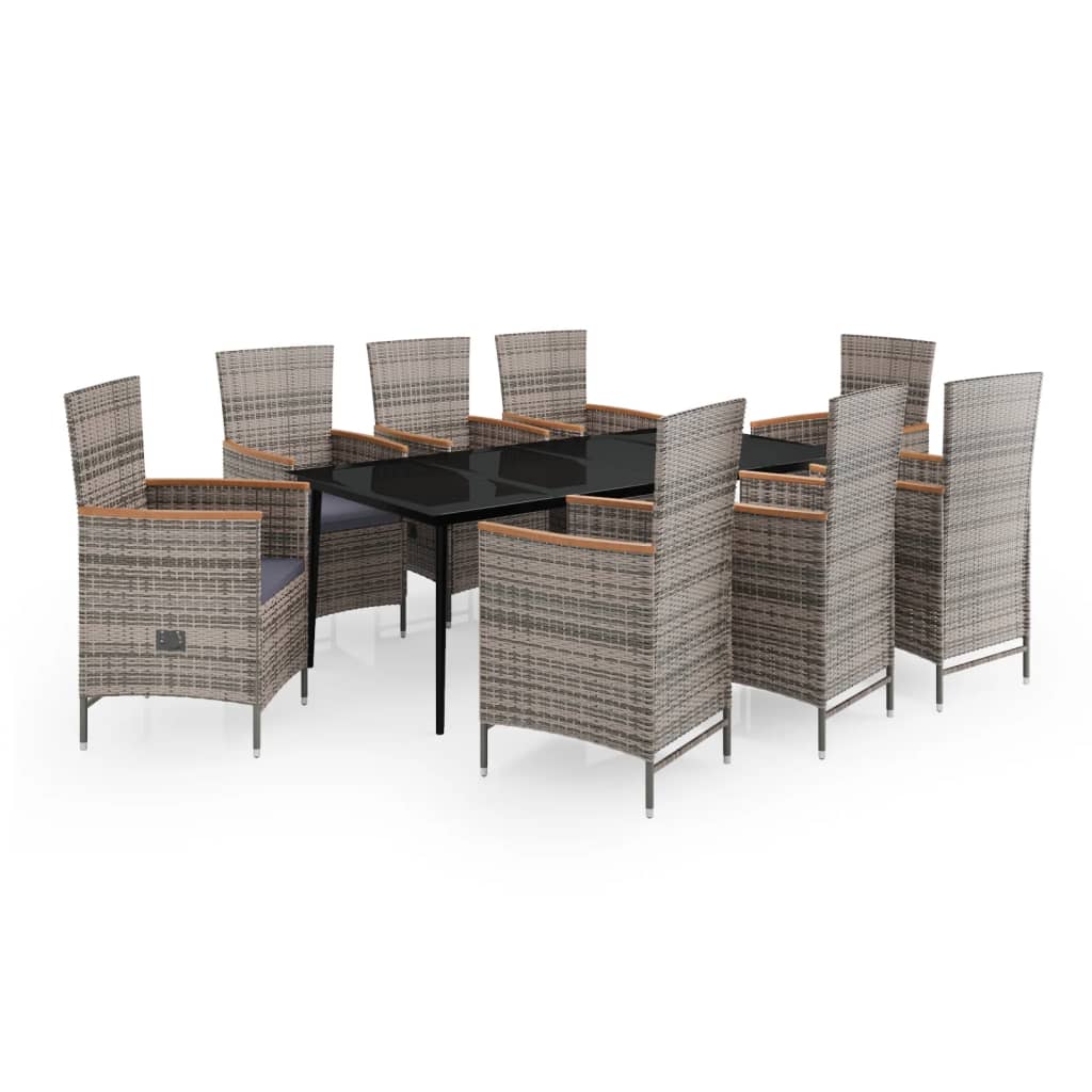 Set da Pranzo da Giardino 9 pz con Cuscini Grigio | homemem39