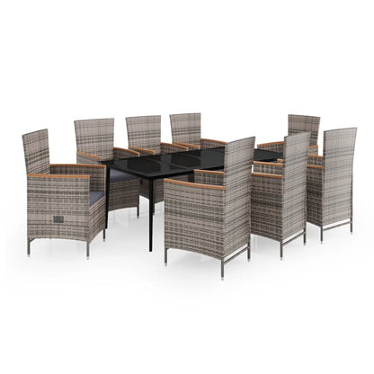 Set da Pranzo da Giardino 9 pz con Cuscini Grigio | homemem39