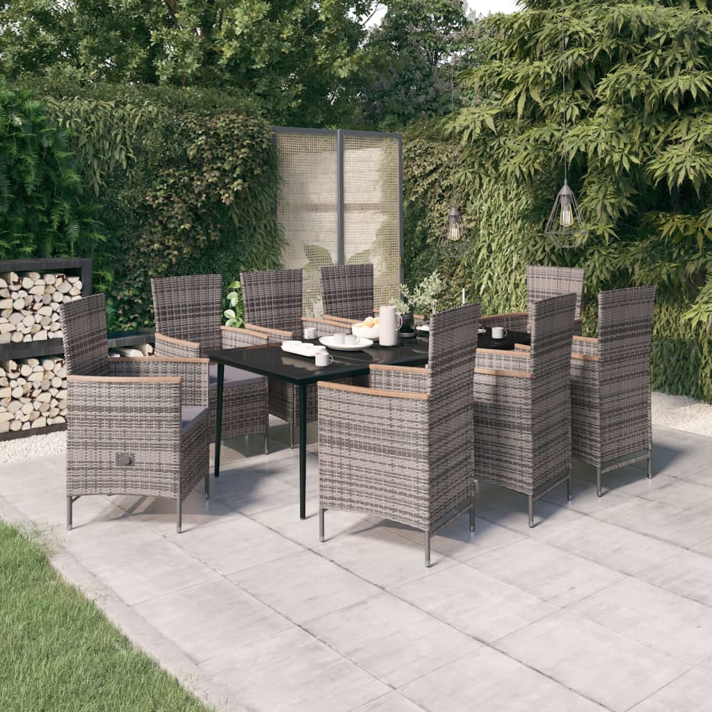 Set da Pranzo da Giardino 9 pz con Cuscini Grigio | homemem39