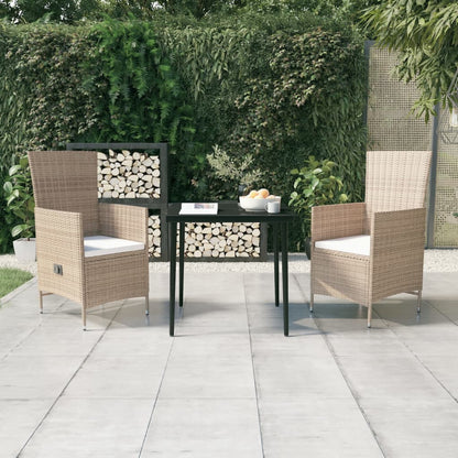 Set da Pranzo da Giardino 3 pz con Cuscini Beige - homemem39