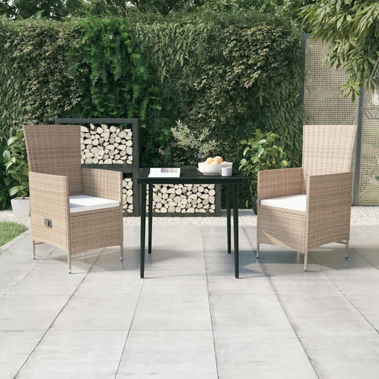 Set da Pranzo da Giardino 3 pz con Cuscini Beige - homemem39