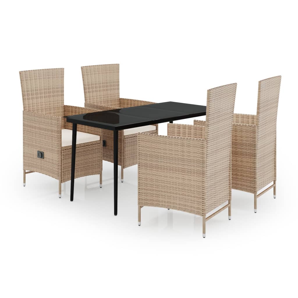 Set da Pranzo da Giardino 5 pz con Cuscini Beige - homemem39