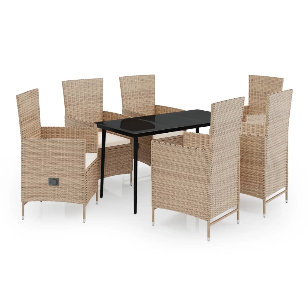 Set da Pranzo da Giardino 7 pz con Cuscini Beige - homemem39