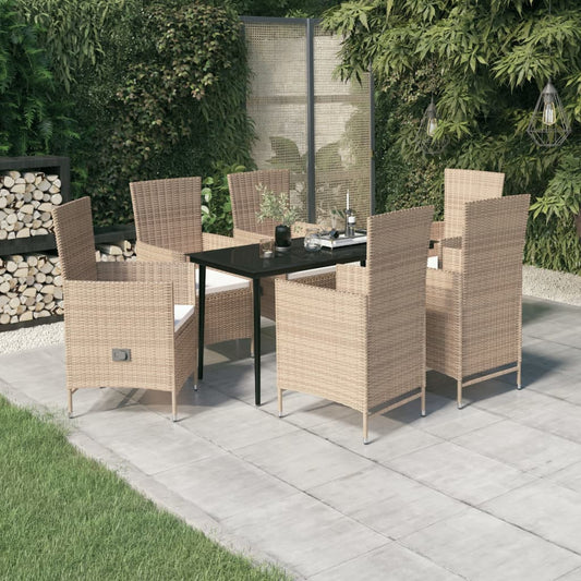Set da Pranzo da Giardino 7 pz con Cuscini Beige - homemem39