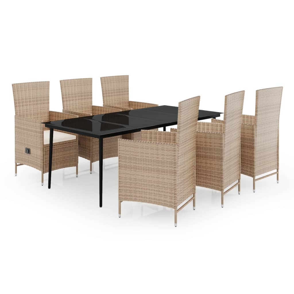 Set da Pranzo da Giardino 7 pz con Cuscini Beige - homemem39