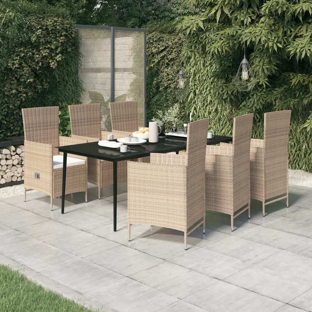 Set da Pranzo da Giardino 7 pz con Cuscini Beige - homemem39
