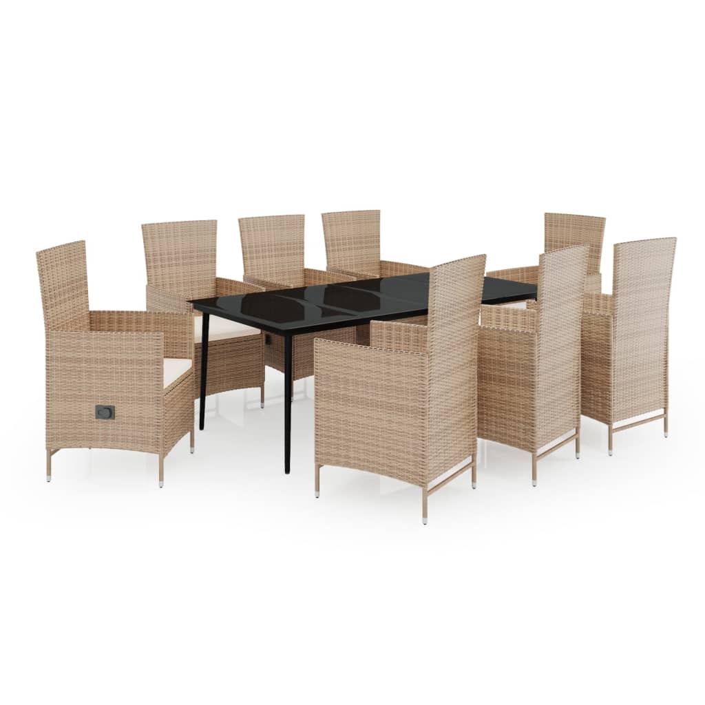 Set da Pranzo da Giardino 9 pz con Cuscini Beige - homemem39