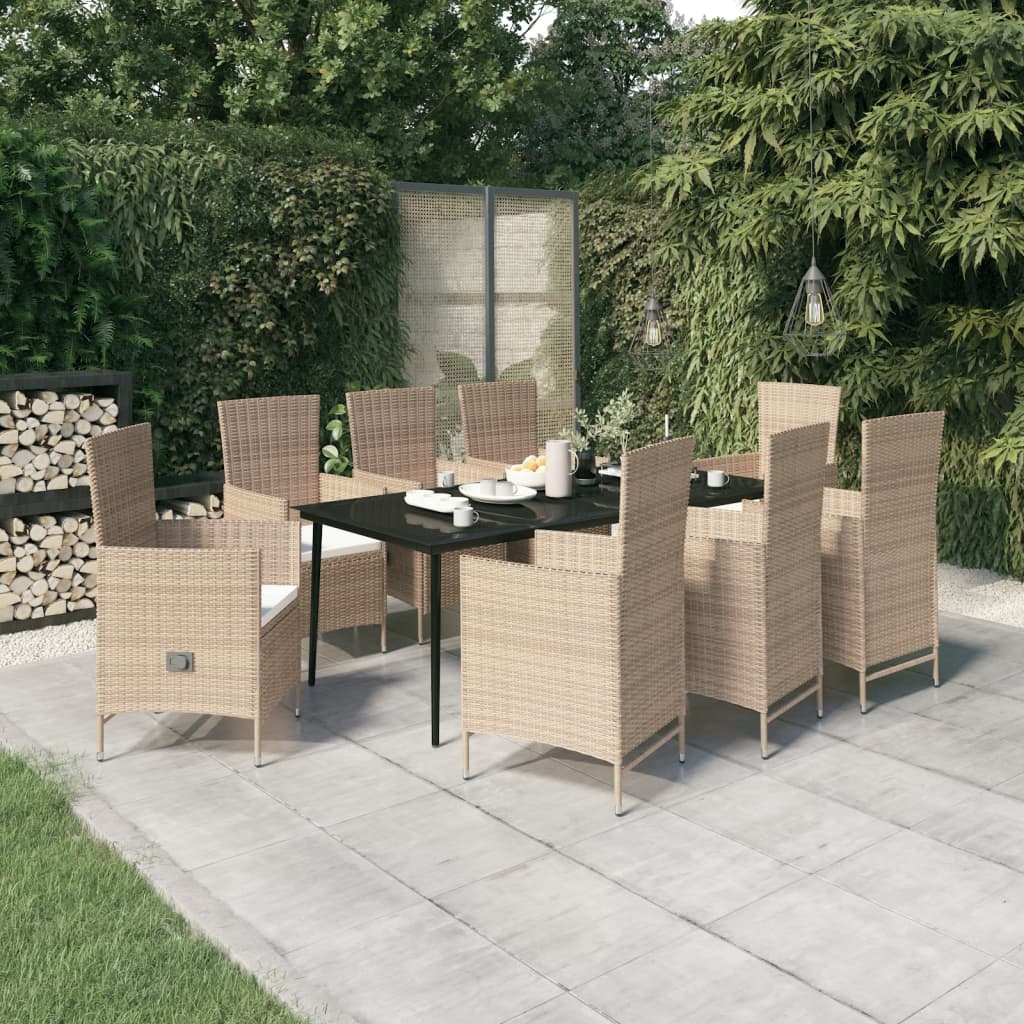 Set da Pranzo da Giardino 9 pz con Cuscini Beige - homemem39