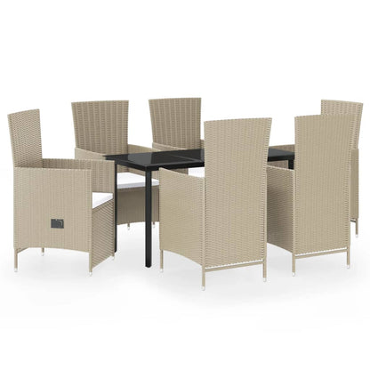Set da Pranzo da Giardino 7 pz con Cuscini Beige - homemem39