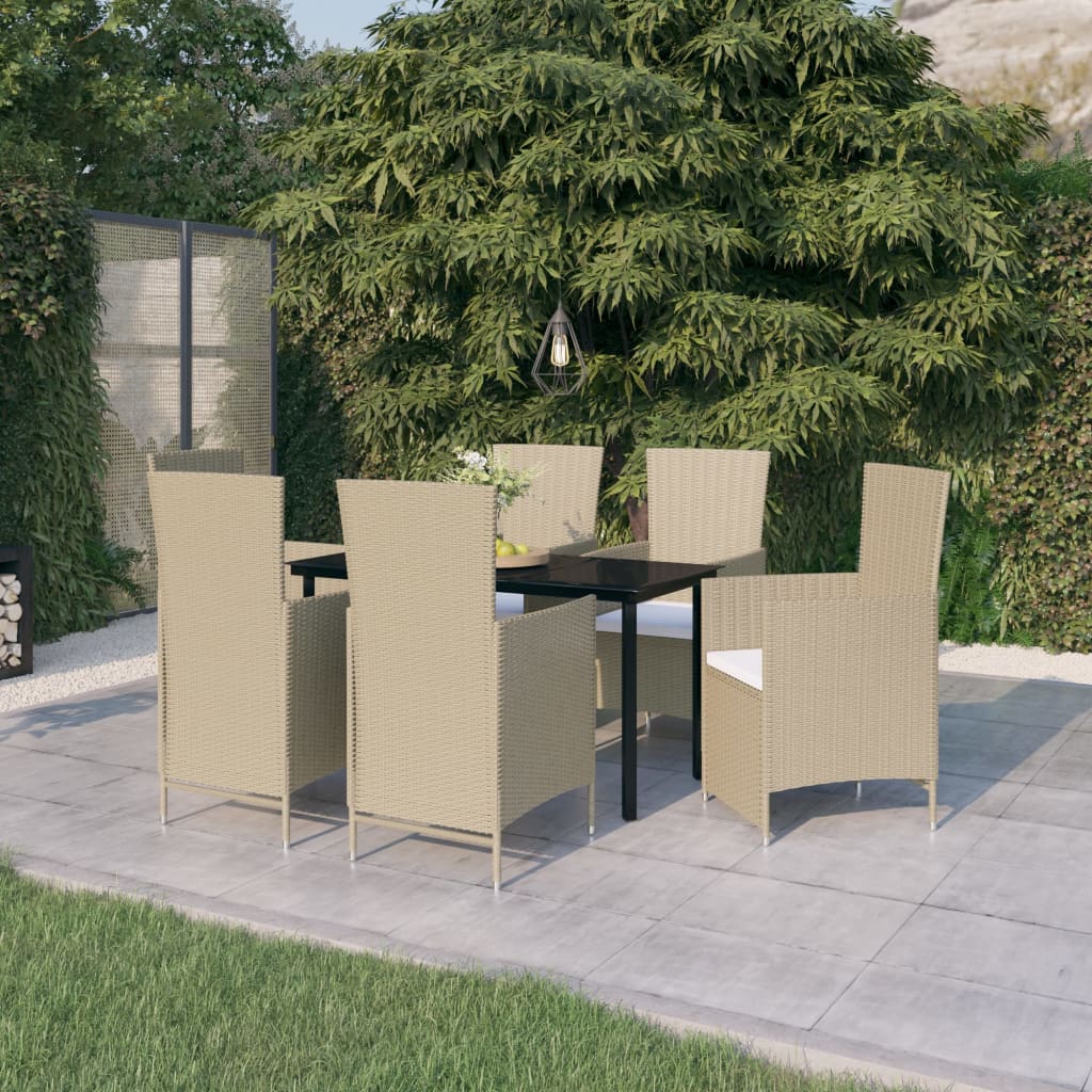 Set da Pranzo da Giardino 7 pz con Cuscini Beige - homemem39
