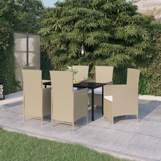 Set da Pranzo da Giardino 7 pz con Cuscini Beige - homemem39