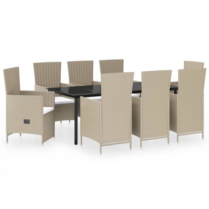 Set da Pranzo da Giardino 9 pz con Cuscini Beige - homemem39