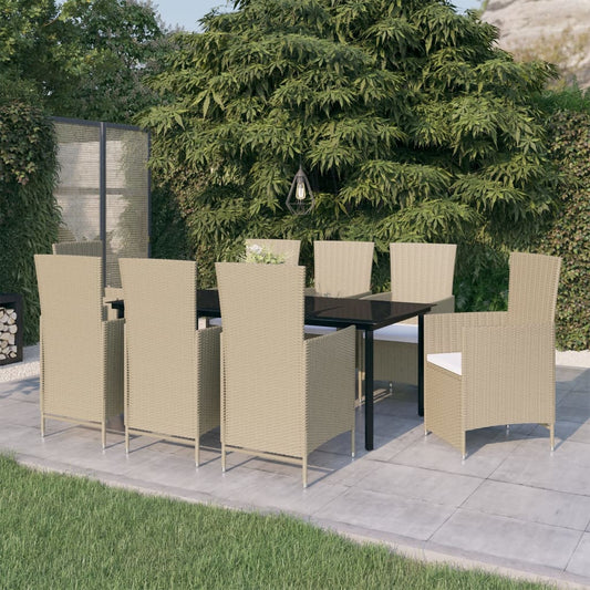 Set da Pranzo da Giardino 9 pz con Cuscini Beige - homemem39