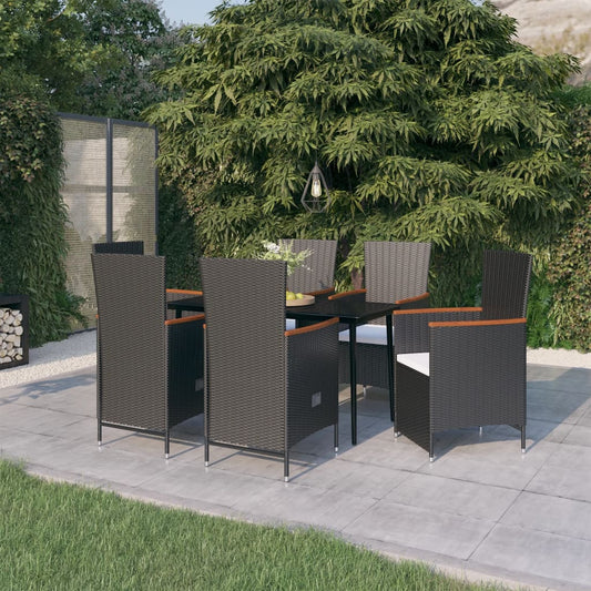 Set da Pranzo da Giardino 7 pz con Cuscini Nero - homemem39