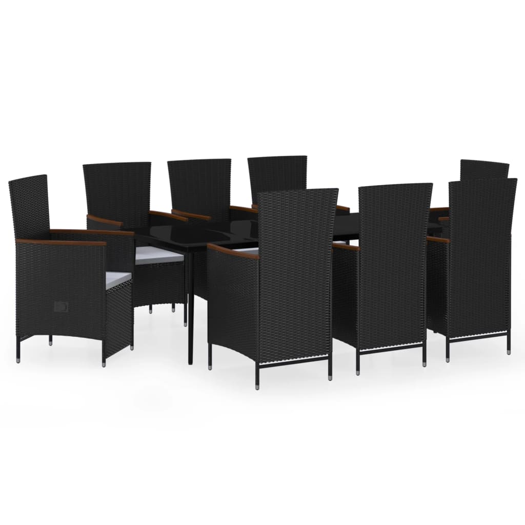 Set da Pranzo da Giardino 9 pz con Cuscini Nero | homemem39