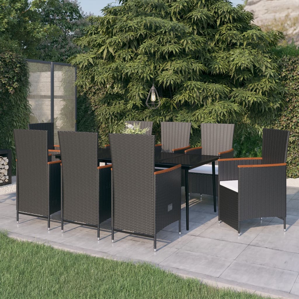 Set da Pranzo da Giardino 9 pz con Cuscini Nero | homemem39