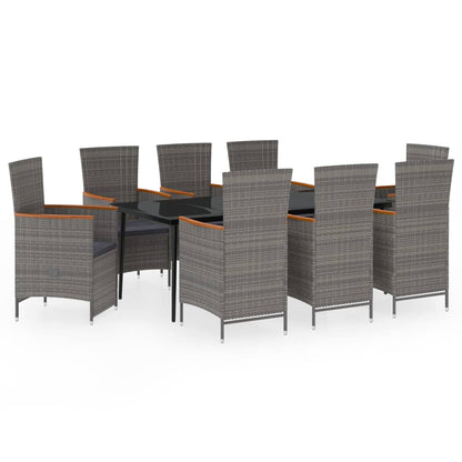 Set da Pranzo da Giardino 9 pz con Cuscini Grigio | homemem39