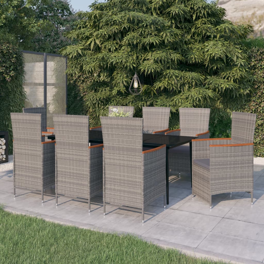 Set da Pranzo da Giardino 9 pz con Cuscini Grigio | homemem39