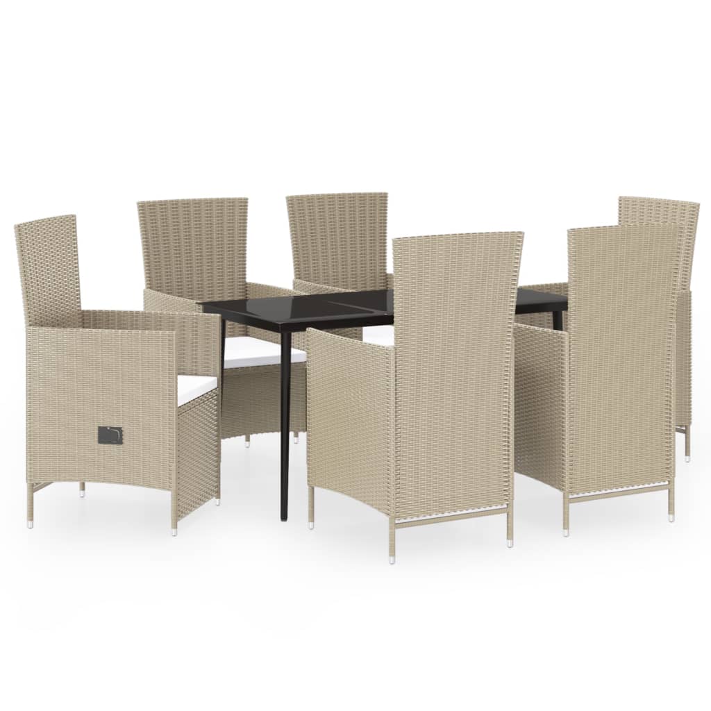 Set da Pranzo da Giardino 7 pz con Cuscini Beige - homemem39