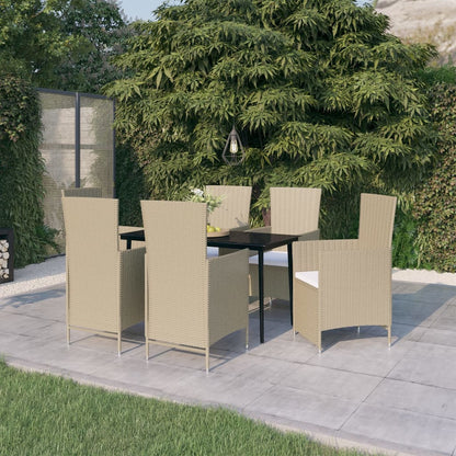 Set da Pranzo da Giardino 7 pz con Cuscini Beige - homemem39