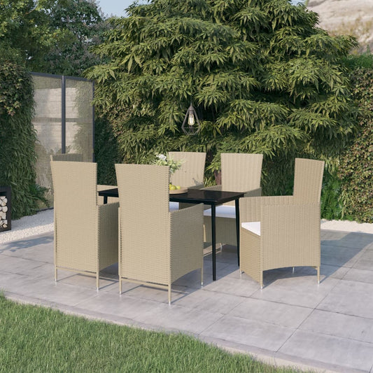 Set da Pranzo da Giardino 7 pz con Cuscini Beige - homemem39