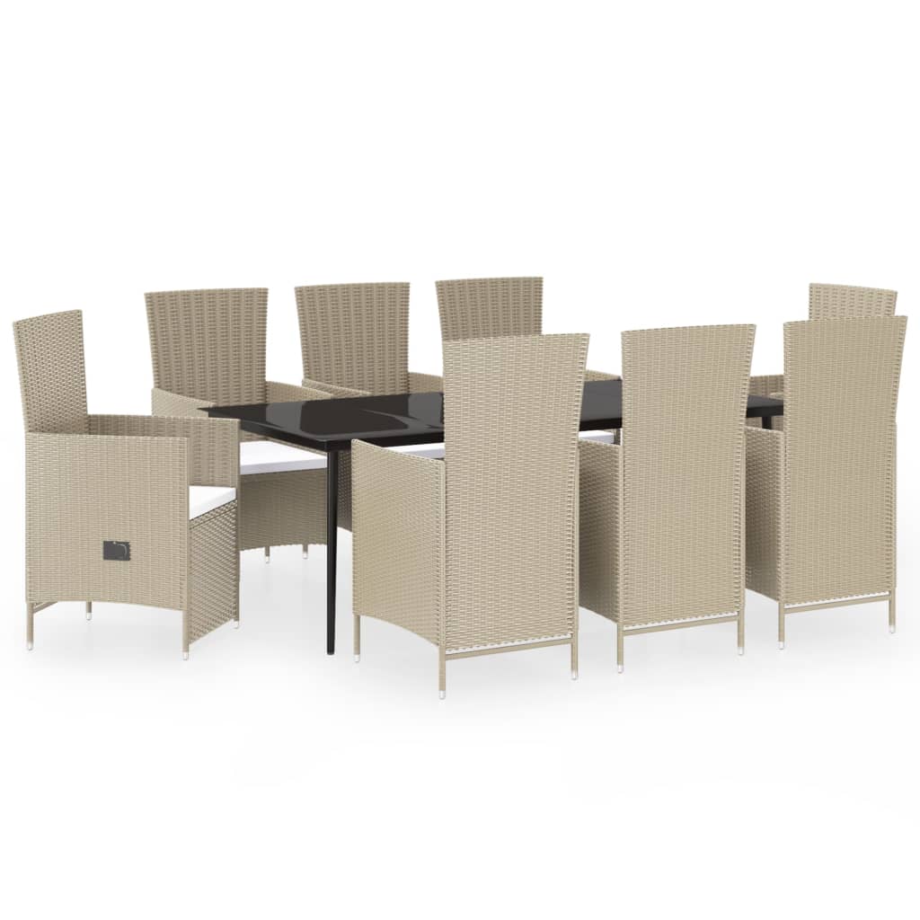 Set da Pranzo da Giardino 9 pz con Cuscini Beige | homemem39