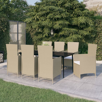 Set da Pranzo da Giardino 9 pz con Cuscini Beige | homemem39