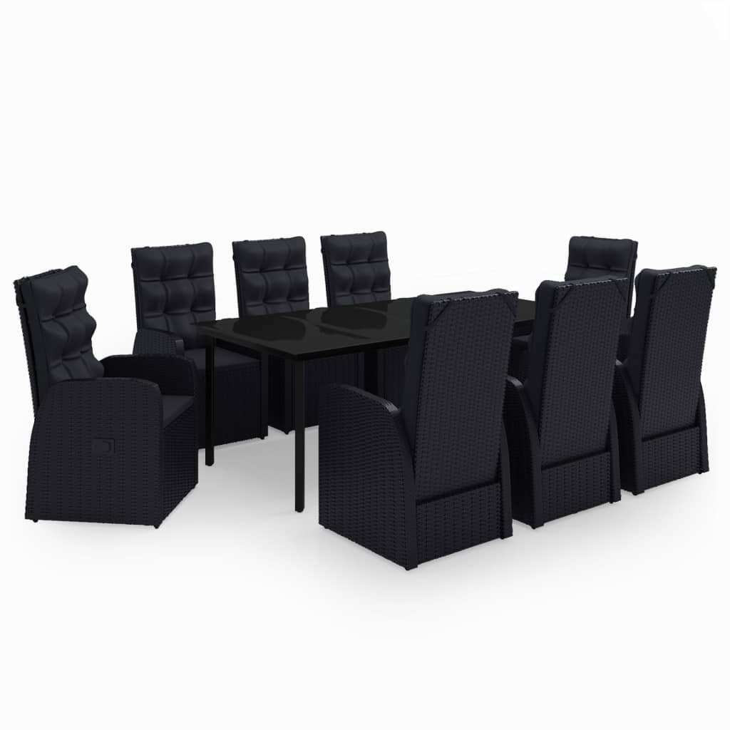 Set da Pranzo da Giardino 9 pz con Cuscini Nero - homemem39