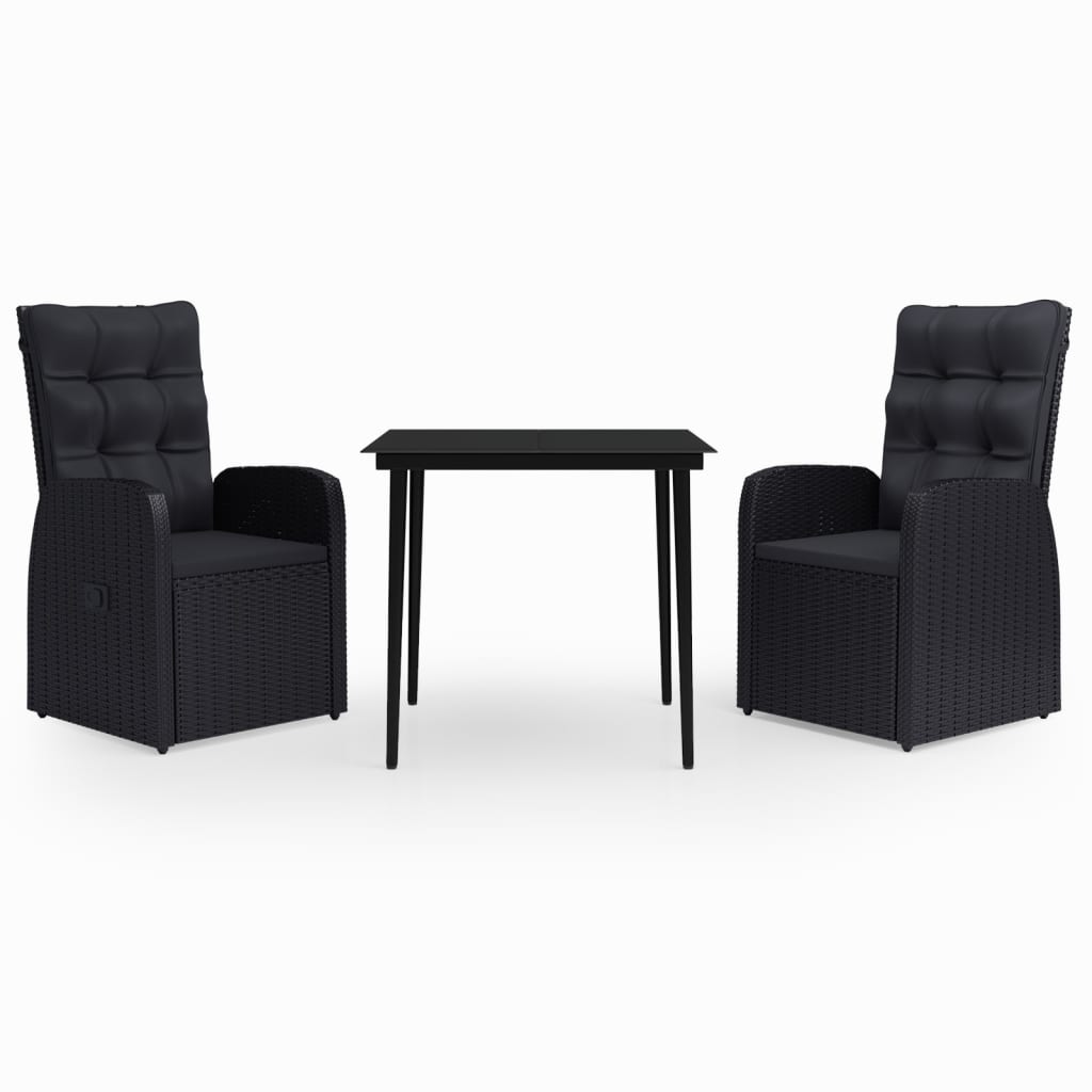 Set da Pranzo da Giardino 3 pz con Cuscini Nero - homemem39