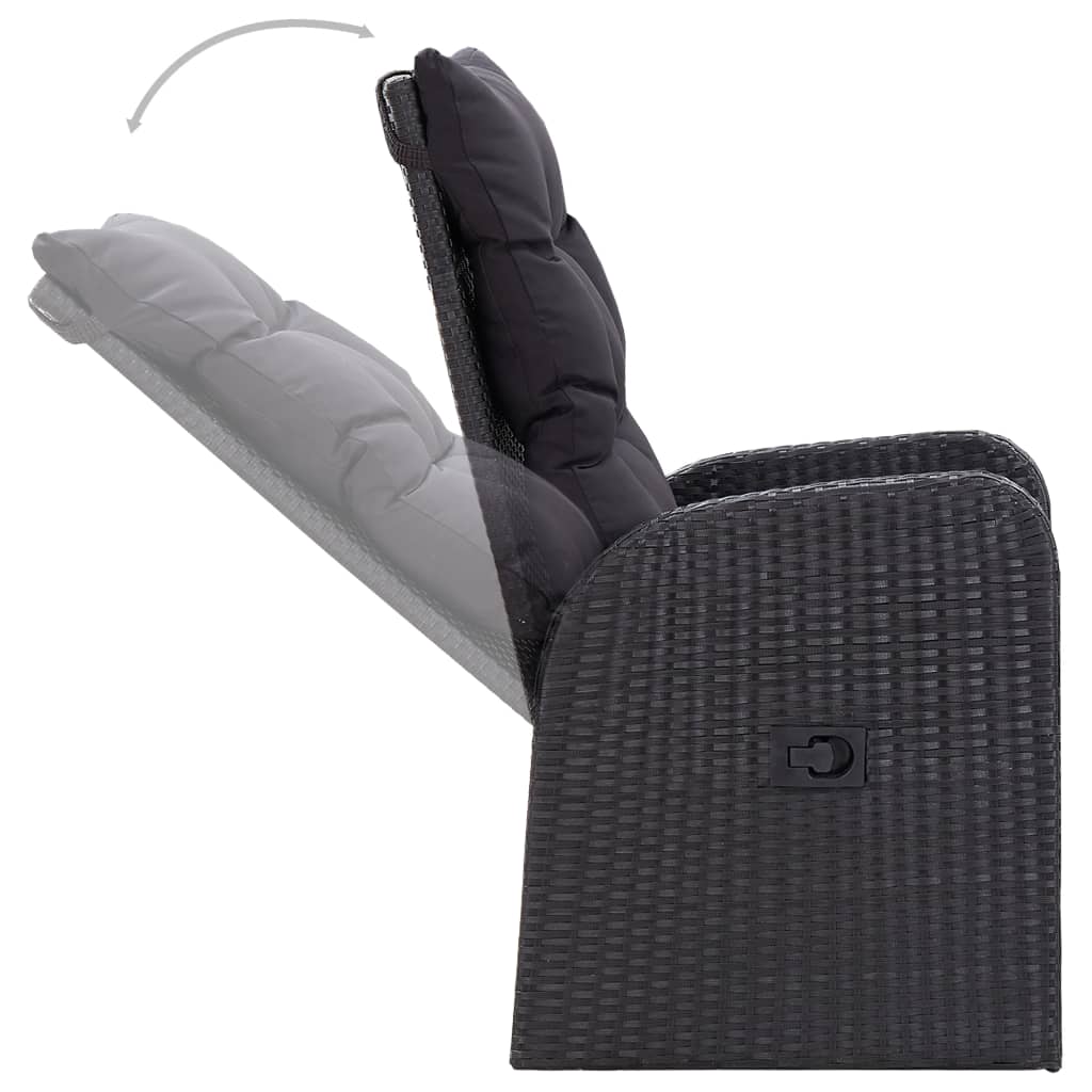 Set da Pranzo da Giardino 3 pz con Cuscini Nero - homemem39