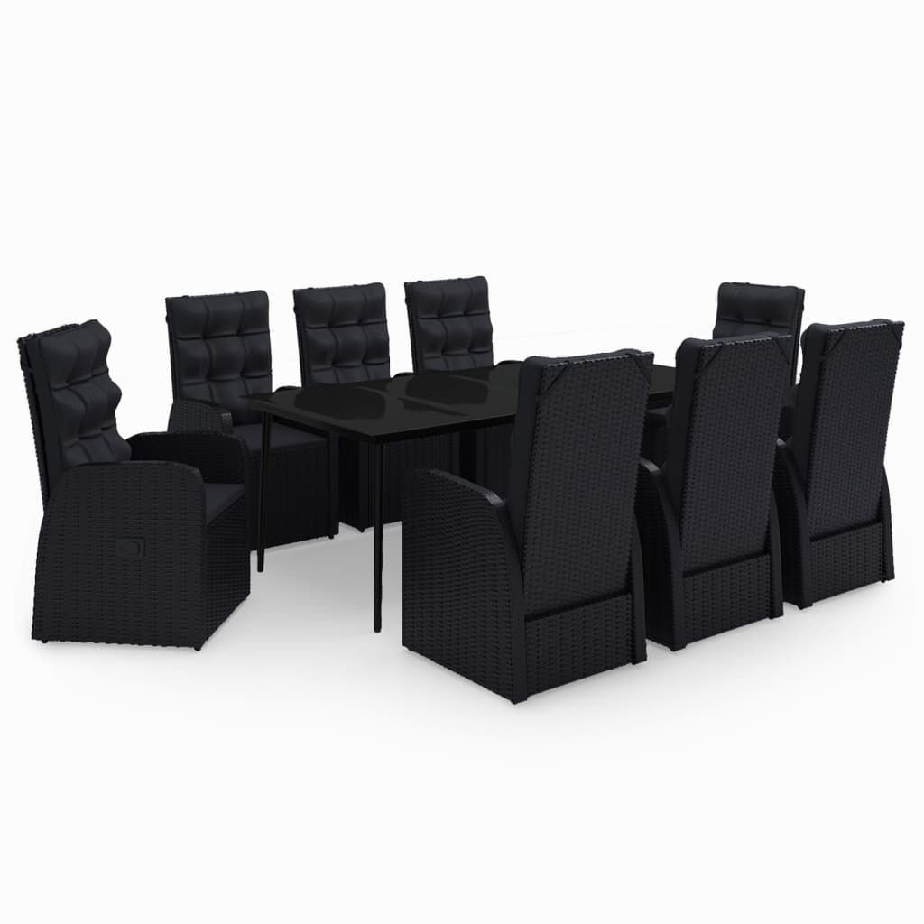 Set da Pranzo da Giardino 9 pz con Cuscini Nero - homemem39