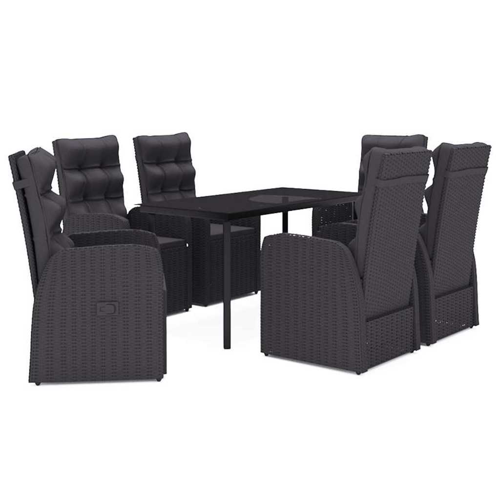 Set da Pranzo da Giardino 7 pz con Cuscini Nero