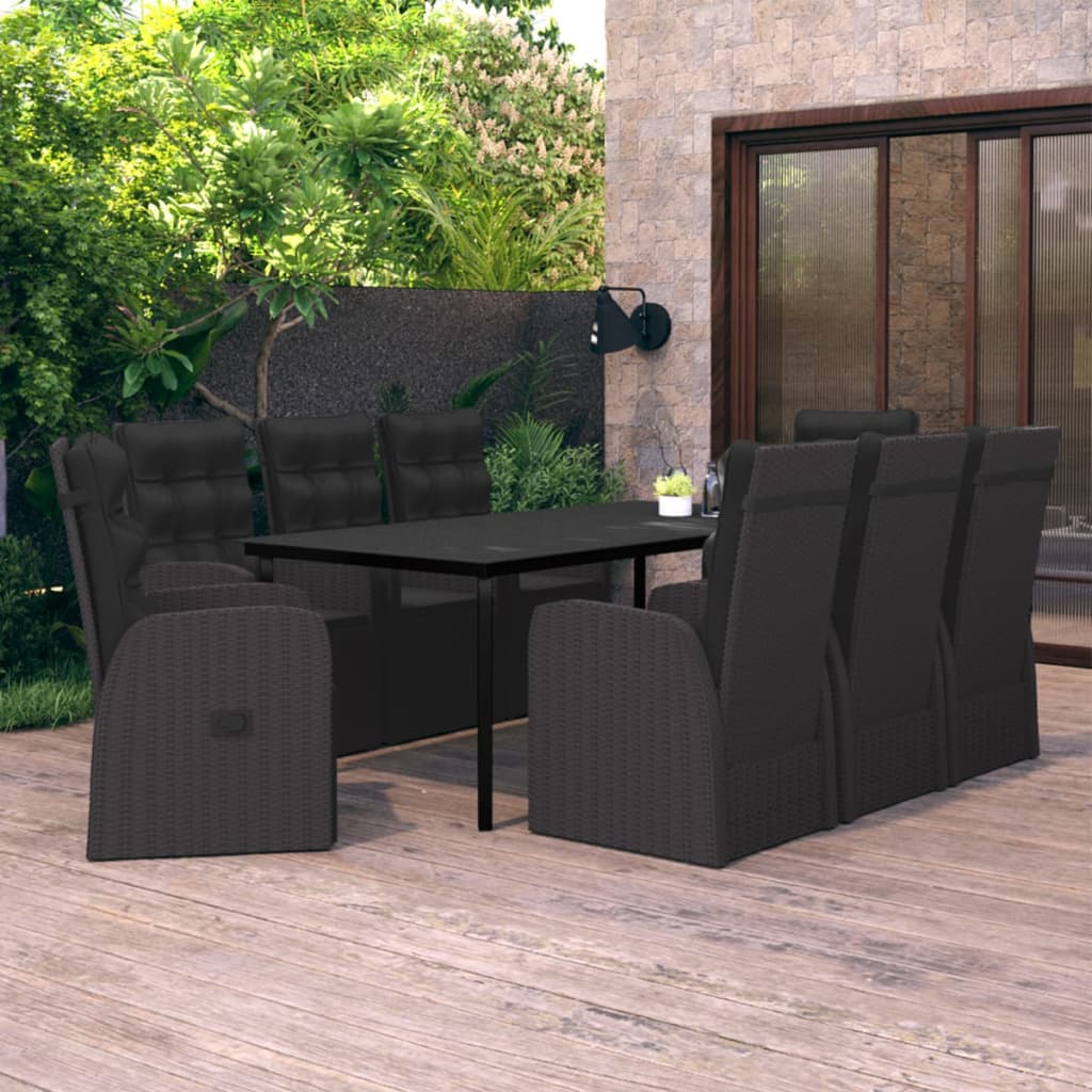 Set da Pranzo da Giardino 9 pz con Cuscini Nero - homemem39