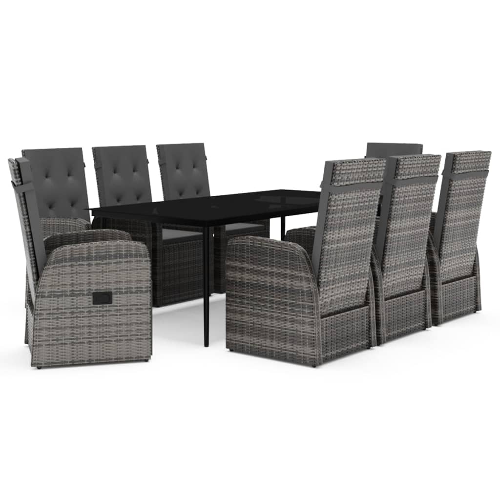 Set da Pranzo da Giardino 9 pz con Cuscini Grigio | homemem39