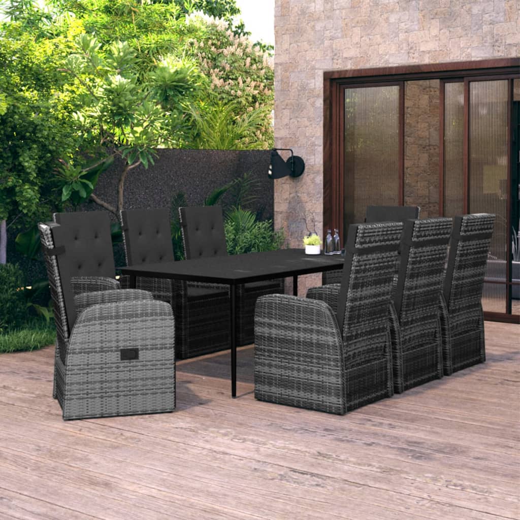Set da Pranzo da Giardino 9 pz con Cuscini Grigio | homemem39