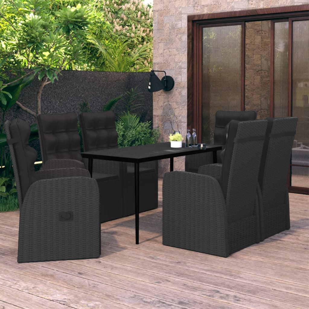 Set da Pranzo da Giardino 7 pz con Cuscini Nero - homemem39