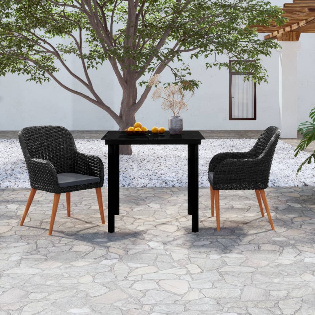 Set da Pranzo da Giardino 3 pz con Cuscini Nero - homemem39