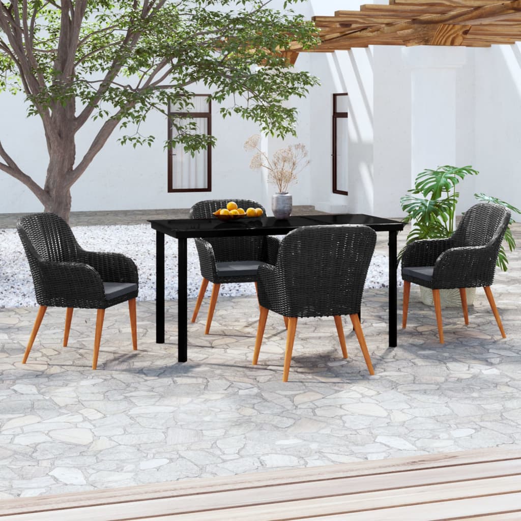 Set da Pranzo da Giardino 5 pz con Cuscini Nero - homemem39