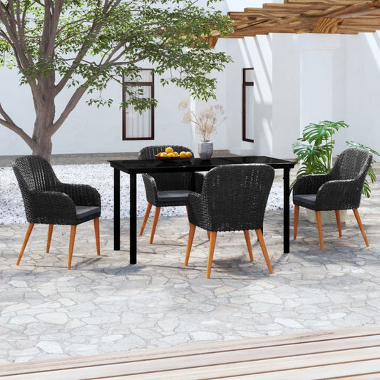 Set da Pranzo da Giardino 5 pz con Cuscini Nero - homemem39