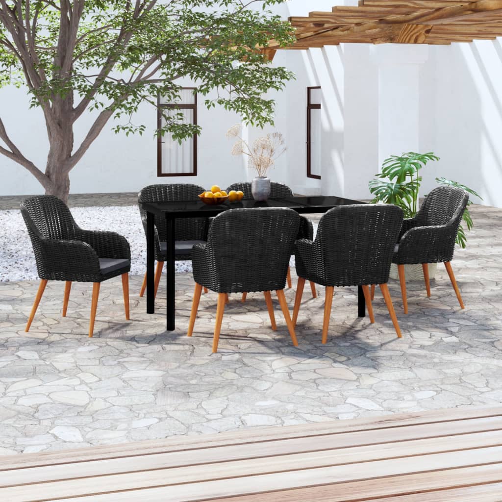 Set da Pranzo da Giardino 7 pz con Cuscini Nero - homemem39