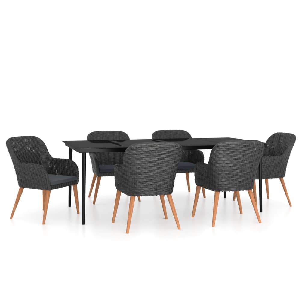 Set da Pranzo da Giardino 7 pz con Cuscini Nero | homemem39