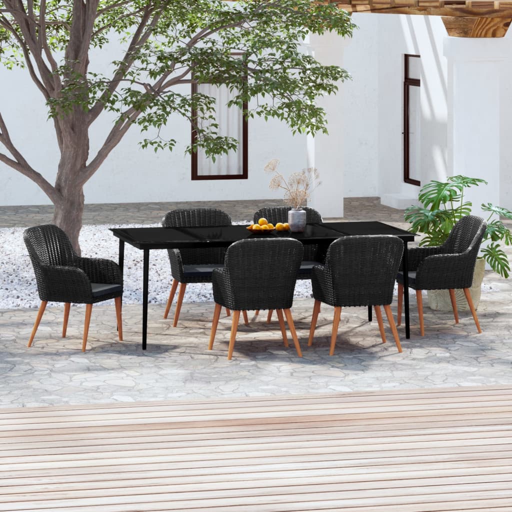 Set da Pranzo da Giardino 7 pz con Cuscini Nero | homemem39