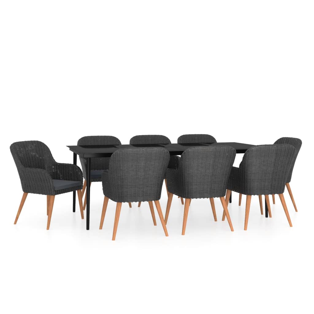 Set da Pranzo da Giardino 9 pz con Cuscini Nero | homemem39