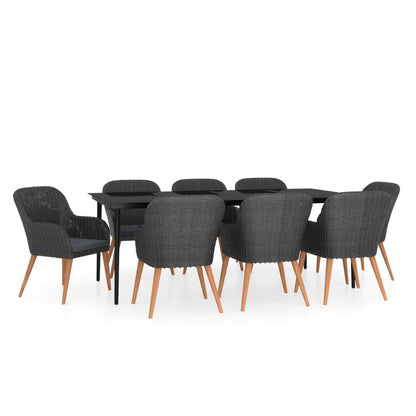 Set da Pranzo da Giardino 9 pz con Cuscini Nero | homemem39