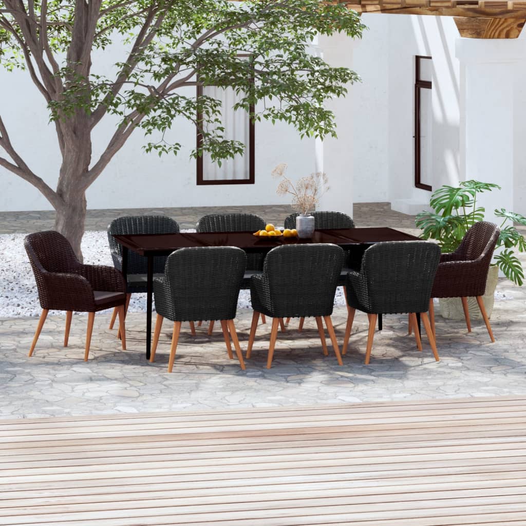 Set da Pranzo da Giardino 9 pz con Cuscini Nero | homemem39